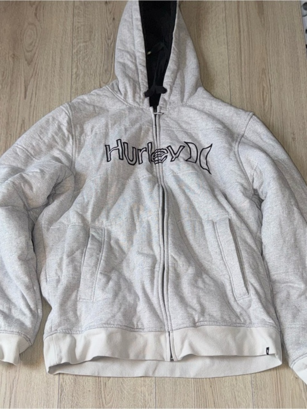 Hurley Light Gray Zip-Up Hoodie Sherpa fur lined Jacket winter jacket